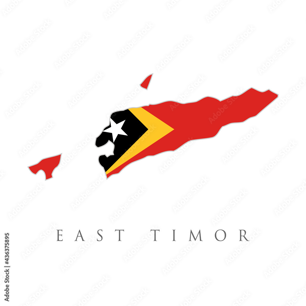 Fototapeta premium East Vector map of East Timor with flag. Isolated, white background. Timor Flag Vector - Official East Timor Flag With Original Color. Country Flag Travel and Tourism concept