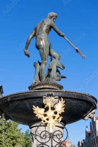 Neptune's Fountain Statue at Long Market Street, Gdansk, Poland