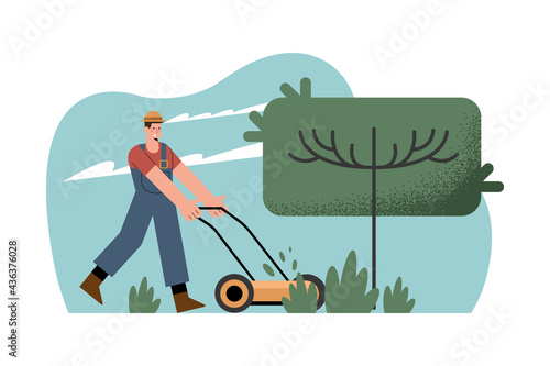 male gardener using pruner