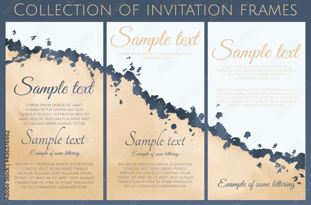 Naklejka premium vector collection of luxury invitation with watercolor pastel yellow texture and dark silver rough border