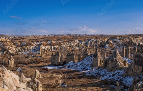 valley of love in wintertime, Goreme, Cappadocia, Turkey. February 2021