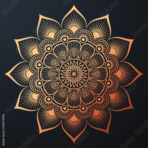 Ornamental mandala with golden color arabesque floral pattern islamic east style