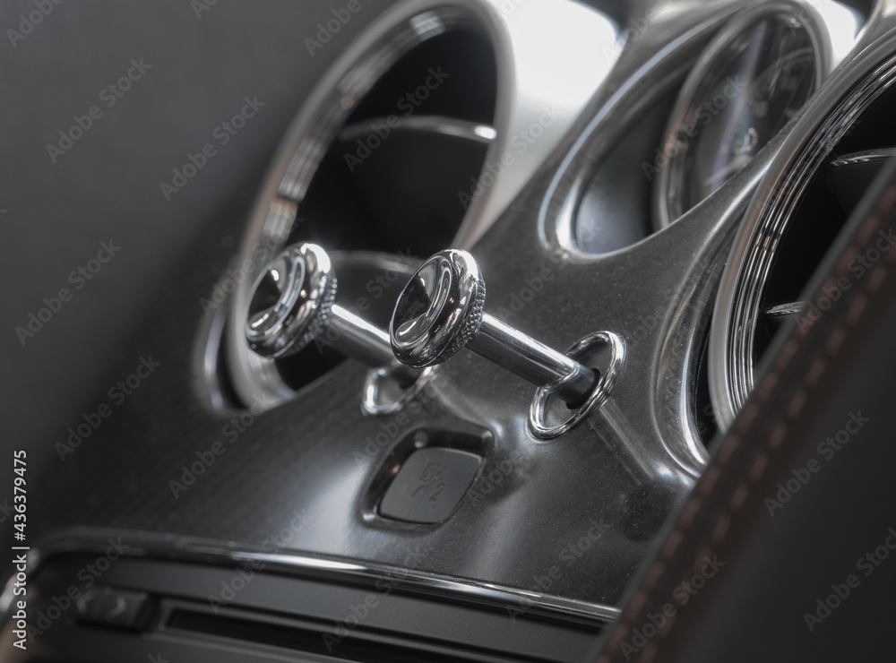detail of the interior of an expensive sports car