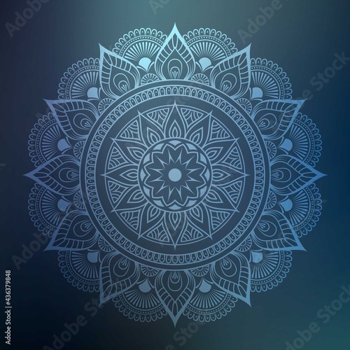 Ornamental mandala with silver color arabesque floral pattern Islamic east style