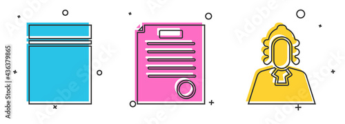 Set Plastic bag with ziplock, The arrest warrant and Judge icon. Vector