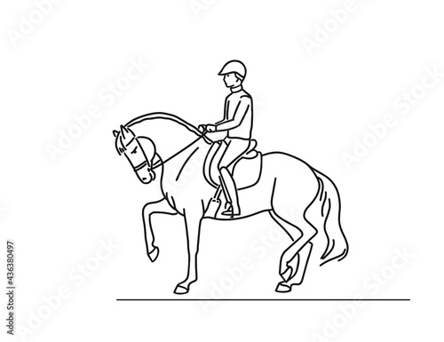 Vector illustration of horses sport, dressage athlete riding horse