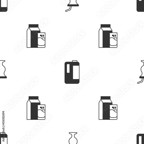 Set Milkshake, in plastic bottle and Paper package for kefir on seamless pattern. Vector