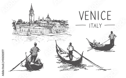 Fototapeta Italian gondolas and gondoliers in Venice