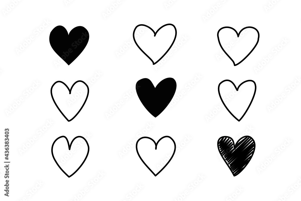 hand draw heart icon, love symbol icon set