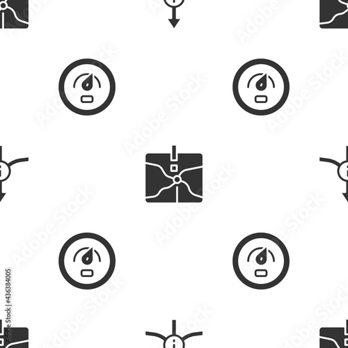 Set Arrow, Intersection point and Digital speed meter on seamless pattern. Vector