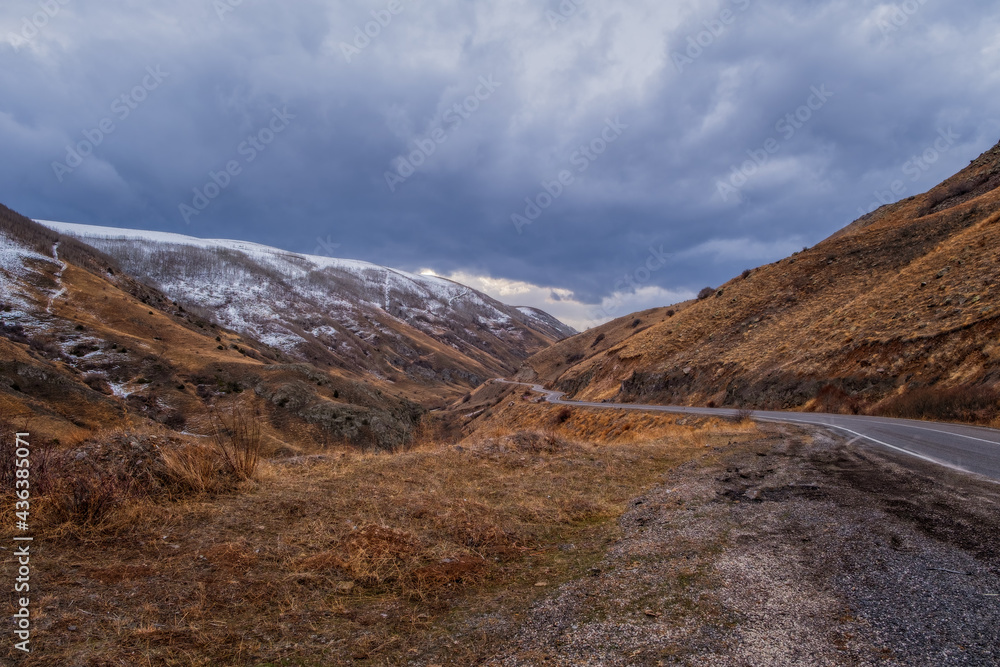 Scenic view of road and rocks of Narman Valley, Erzurum Turkey. January 2021 Scenic view of road and rocks of Narman Valley, Erzurum Turkey. January 2021