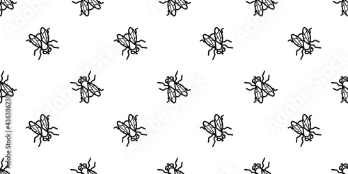 Fly seamless vector pattern. Simple housefly in a repeating ornament. Rich sienna color on the background and light decorative insects. Texture for paper, textile, posters and web. 