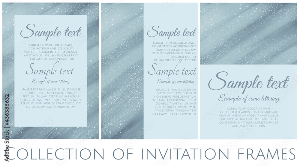 collection of blue invitations vector frame with shining rough texture