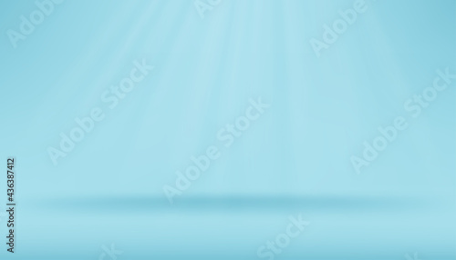 Blue Background Empty Room Studio. Blue sky Gallery room with copy space, Abstract minimal design use for backdrop shooting for products presentation for Spring and Summer promotion or Sales