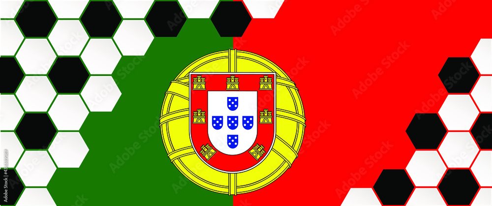 Slogan goal with football with flag of portugal on green soccer grass field. Vector background banner. Sport finale wk, ek or school, Euro sports game cup. 2020, 2021