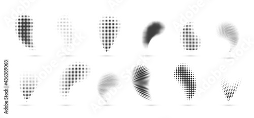 Halftone gradient shapes. Dots comic effect. Vector illustration