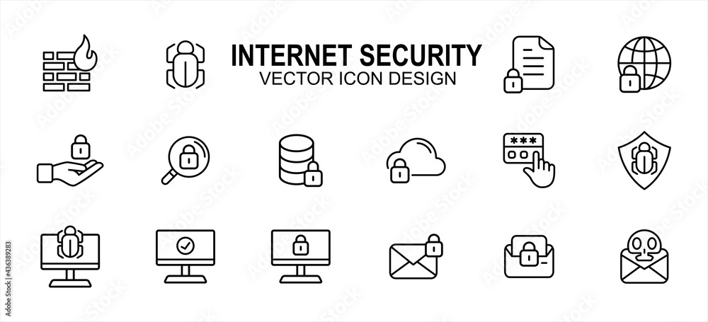 Internet security and safety related vector icon user interface graphic ...