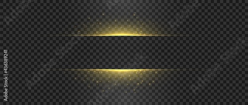 Golden lights and sparks. Gold flash sparkle. Horizontal vector glowing shapes