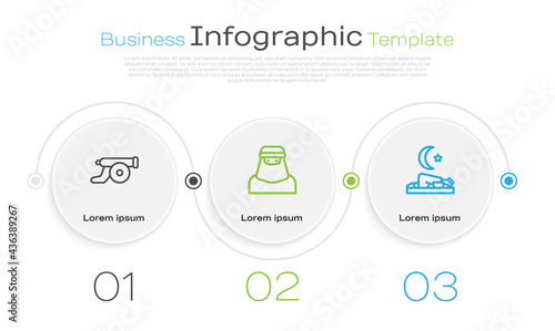 Set line Ramadan cannon, Muslim woman in niqab and prays. Business infographic template. Vector