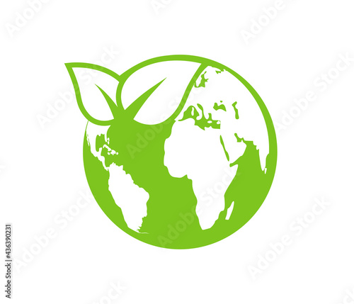 Green earth logo. Save earth and ecology friendly. Environmental concept. Planet and natural. Vector illustration.