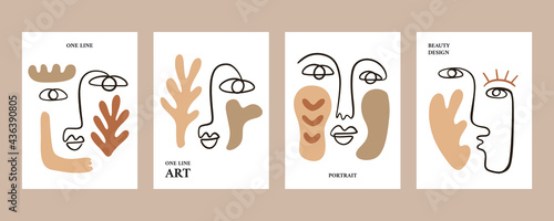 Fotografie One line drawing women faces tags collection