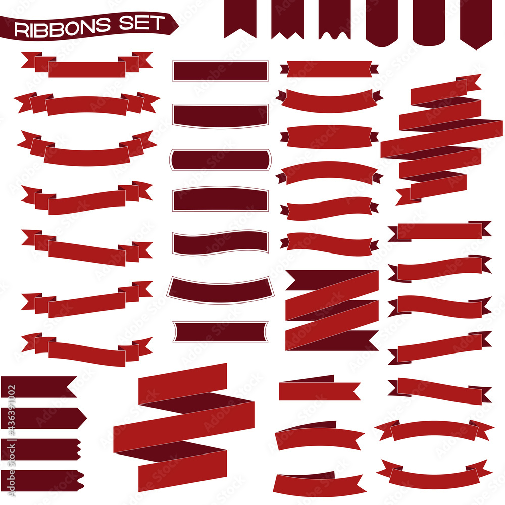 Red color vector set of ribbons in different shapes
