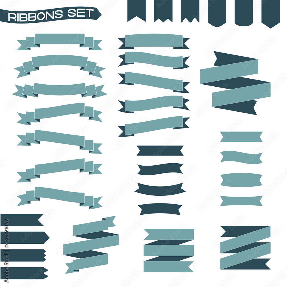 Sea-green color vector set of ribbons in different shapes