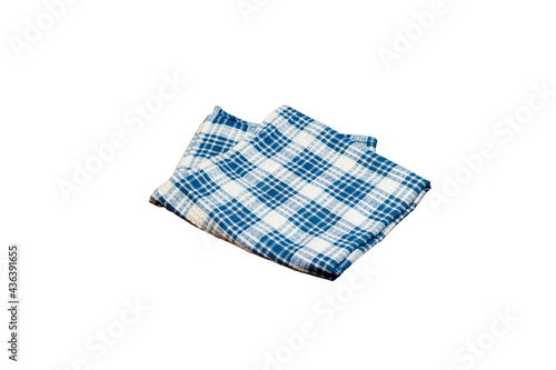 blue and white checkered napkin isolated on white background