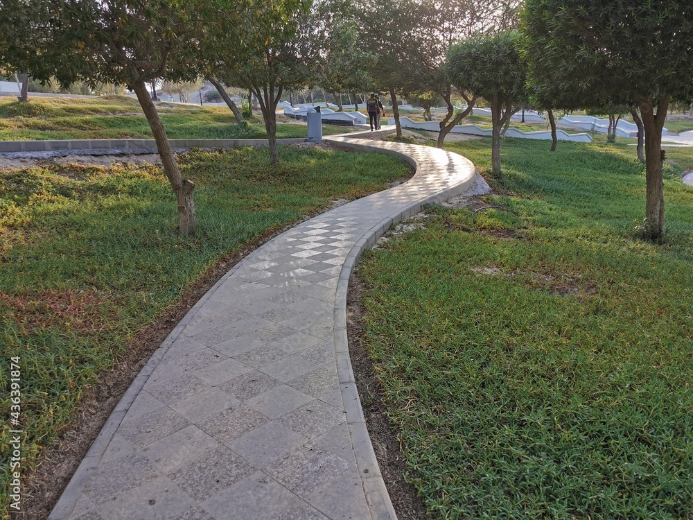 Beautiful Walkway in the park Al Marfa or Al Mirfa,Abu Dhabi, UAE. 