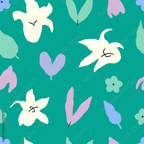 Abstract plant seamless pattern. Bold vector background with hand drawn floral elements. Simple colorful pattern background 