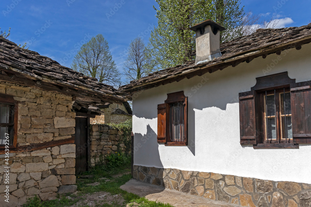Typical street and old houses at historical village of Bozhentsi,  Bulgaria