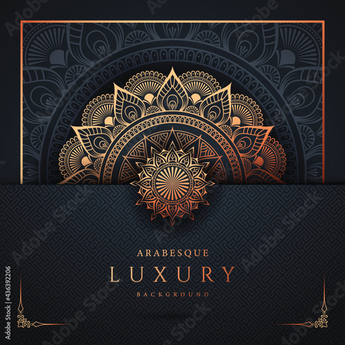 Luxury Ornamental mandala background design with golden arabesque pattern and floral corner frame Arabic Islamic east style
