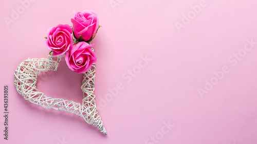 Soap roses in a heart-shaped gift box. Soap flowers can be used in a steam bath, sauna or hot tub. Valentine's Day, birthday, mother's day, 8 March. Top view, flat lay.