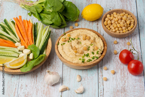 hummus dip plate on a light background