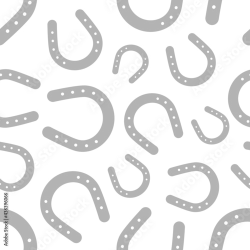 Grey horseshoe seamless pattern on white background. Vector illustration.
