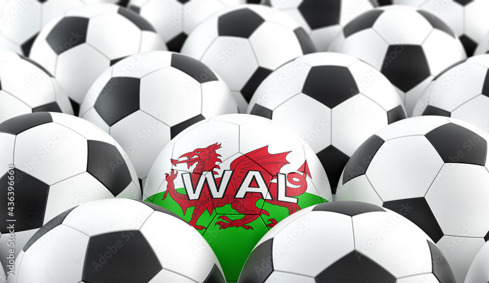 Soccer ball in Wales national colors - 3D Rendering Soccer ball in Wales national colors - 3D Rendering