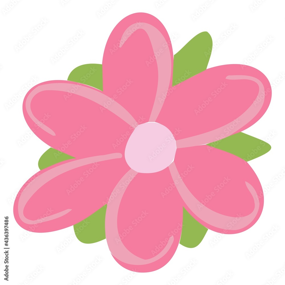 Vector pink flower of interesting shape with green petals. Flowers for the design of children's cards, banners, printing on fabric.