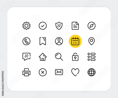 Essential vector line icons. Simple outline symbols. User interface icons for web and mobile. Vector basic icons set