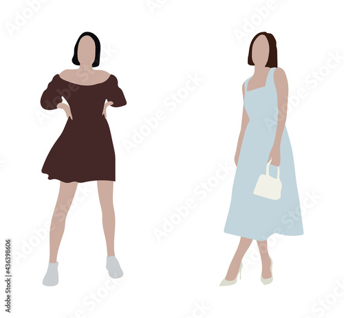 Two brunette girls in summer dresses