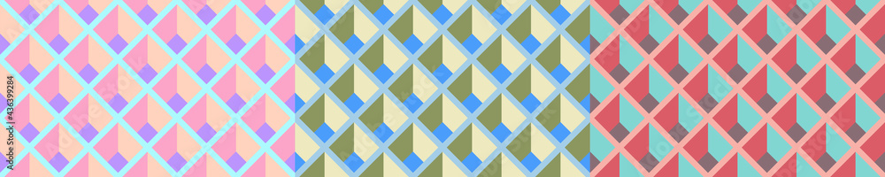 Seamless pastel pattern. Template for fabric or wrapping. Textile design. Optical illusions. Pastel colors. Modern textile. Geometric. Art Deco stylish background for cards. Blue, orange, yellow. Seamless pastel pattern. Template for fabric or wrapping. Textile design. Optical illusions. Pastel colors. Modern textile. Geometric. Art Deco stylish background for cards. Blue, orange, yellow.