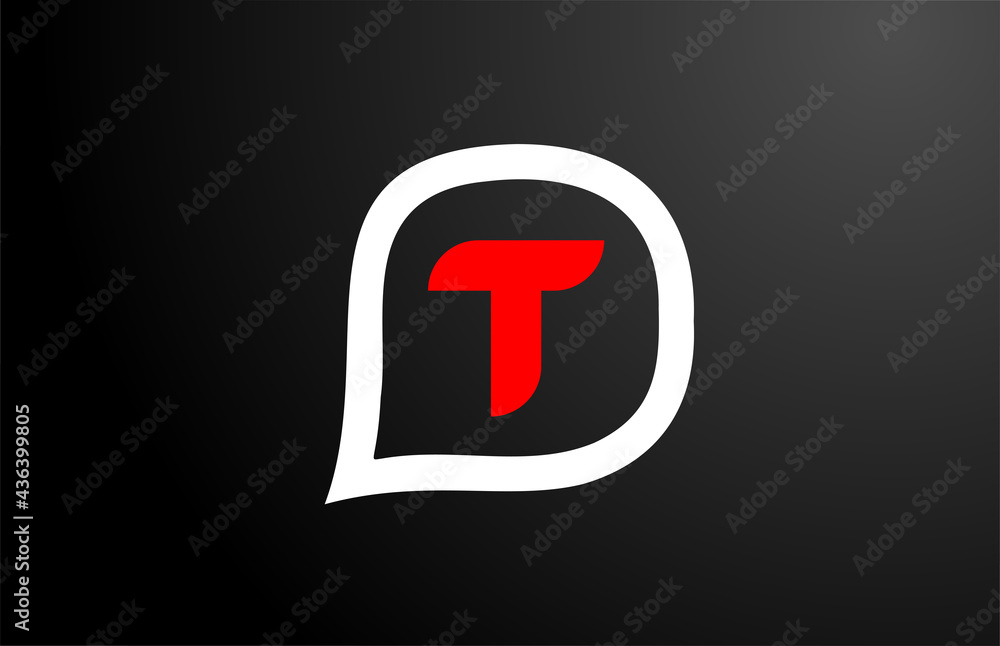 Fototapeta premium T letter design with red question cloud. Alphabet logo design. Icon brading for products and company