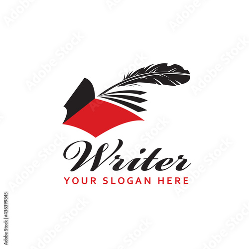 writer icon with book and feather pen isolated on white background