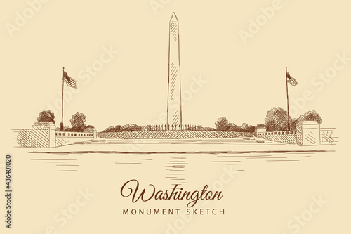 Sketch of the Washington Monument, USA, hand-drawn.