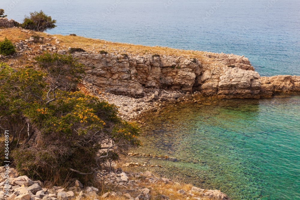 View of the Stara Baska beach during the summer time, Krk island View of the Stara Baska beach during the summer time, Krk island