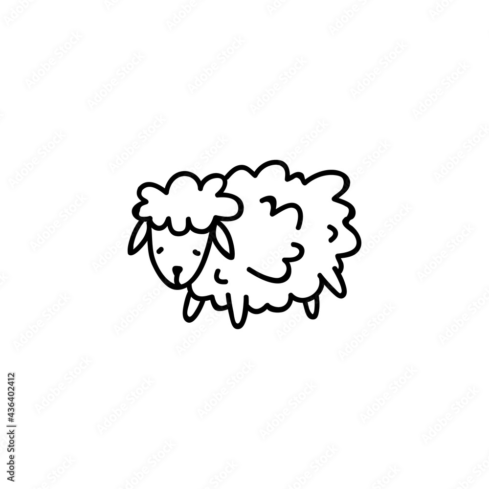 Single hand drawn sheep. Vector illustration in doodle style.