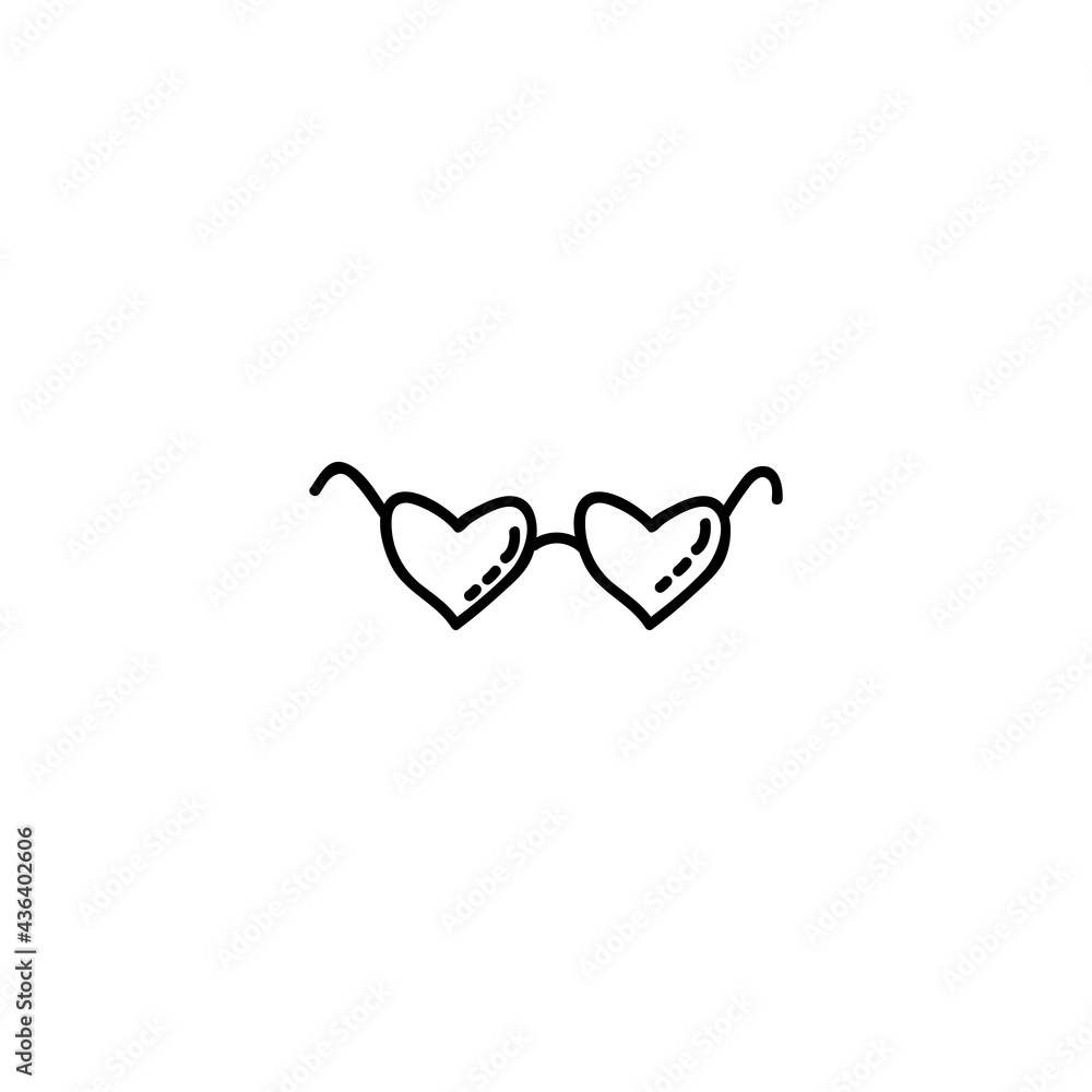 Single hand drawn heart-shaped sunglasses. Vector illustration in doodle style. Isolate on a white background. Single hand drawn heart-shaped sunglasses. Vector illustration in doodle style. Isolate on a white background.