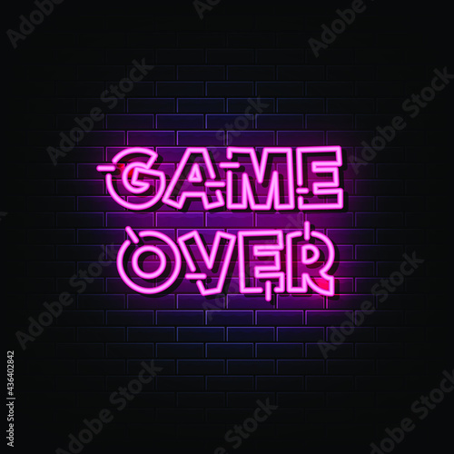 Game over neon signs vector. Design template neon sign