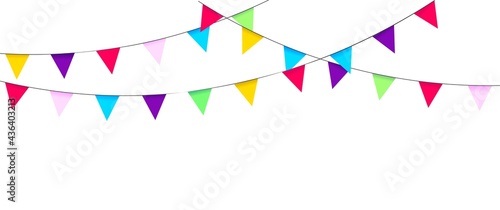 Garland with flags. Holidays design and decoration. Birthday, carnival, party, festival. Triangular pennants. Decorative colorful elements.
Vector illustration. photo