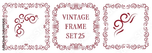 Hand drawn vintage frame set 25 vector illustration. Rectangle shaped retro style decoration with love hearts and swirls. Use it in wedding cards, invitations, decoration, woman's day, love projects.

