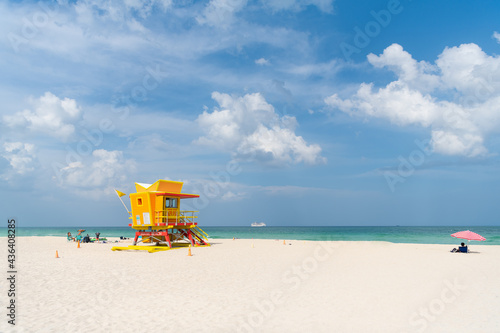 Yellow lifeguard tower of Miami beach in Florida, USA © be free